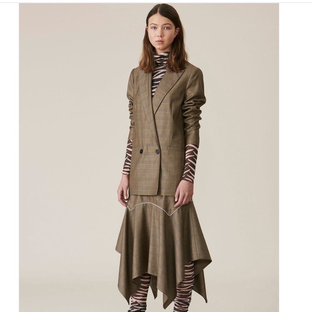 GANNI Merkel Plaid Silk Blazer Size 36